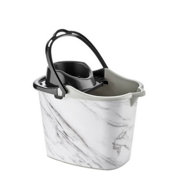 И1010716 Кофа с цедка на колелца 14 литра Бял Мрамор