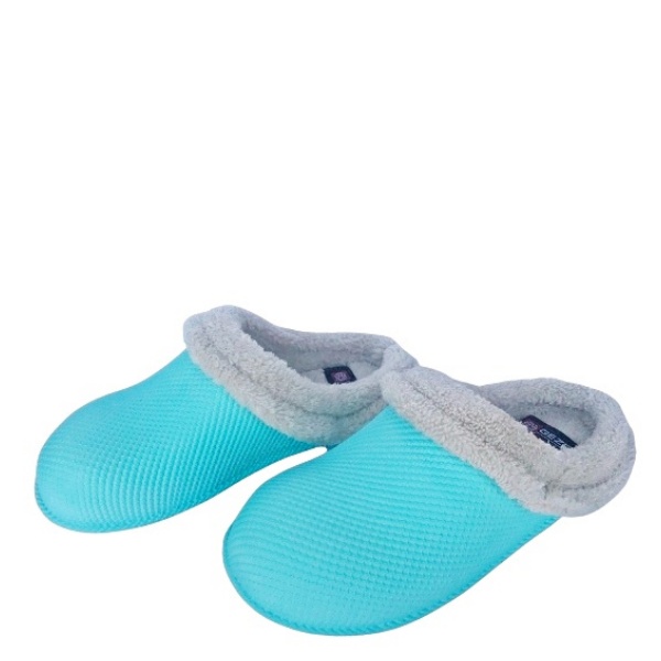 И103957 Дамски чехли с пухче в зелено 36-41