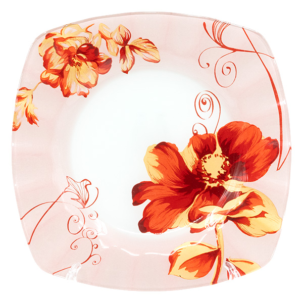 И022-1109 2 Чиния за десерт Ф20 стъкло 3 броя Червени цветя