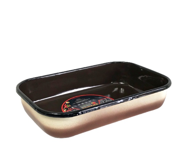 24 Тава емайл правоъгълна 40/25 беж/кафяво