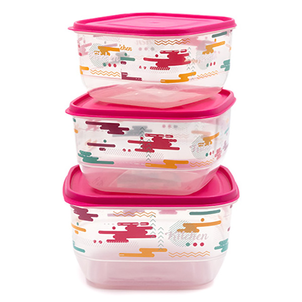 И107237 w Контейнер за съхранение квадрат с декор 3 броя