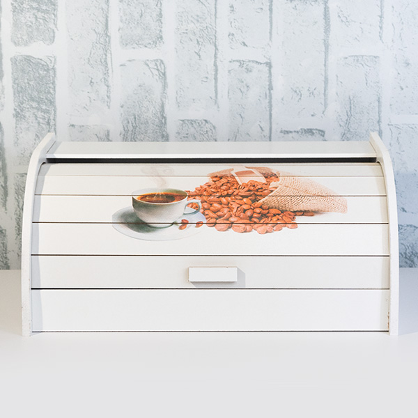 и105770-9 Кутия за хляб дървена с декор Кафе