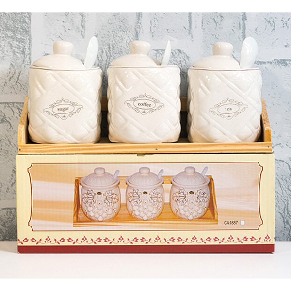 И02-14286-1 Буркани за съхранение на дървена поставка 3броя