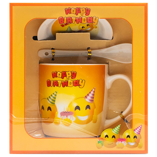 И02-20993-1 Чаша с дръжка с лъжица и капак happy birthday в кутия