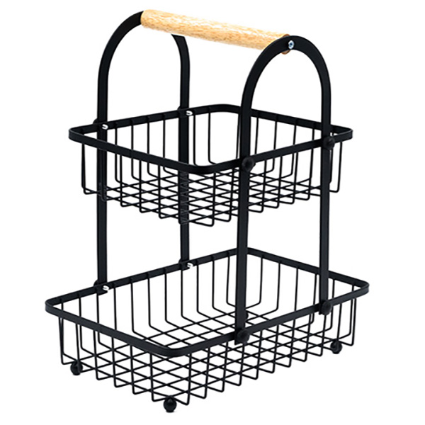 и02-21421-2 Фруктиера 2 нива правоъгълна с дървена дръжка 27/17см