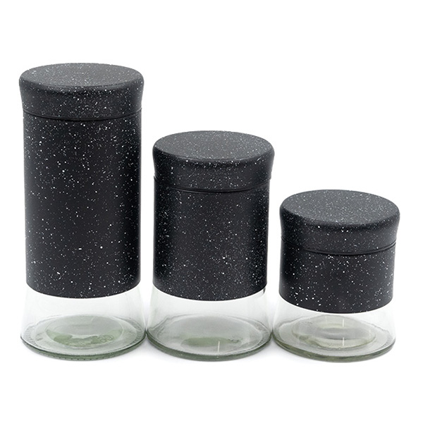 и02-21449-2 Буркани за съхранение 3 броя 0,400/0,600/0,800 литра черно мрамор