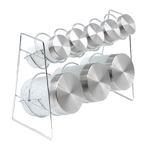 и02-21453-2 Комплект за подправки метална поставка 9 части бял мрамор