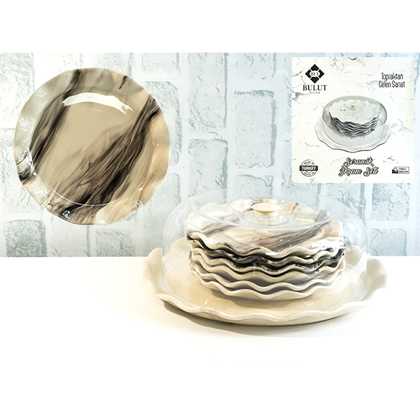 И106174-1 Сервиз за торта 8 части Мрамор