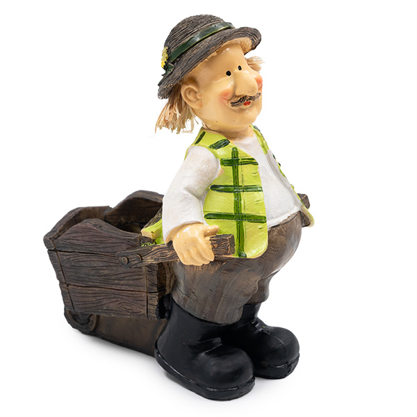 и02-23423-2 web Градинска декорация кашпа дядо с количка 19 см